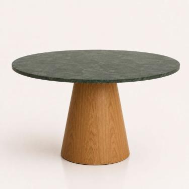 Imagem de Mesa de Jantar Cone Redonda Tampo Mármore Verde Guatemala 130CM Base Freijó Linn Design Decor
