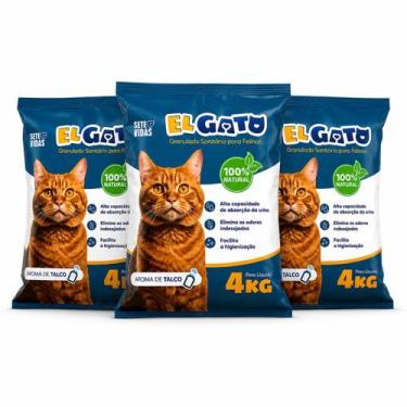Imagem de Kit 3 Areia Higienica El Gato Talco 12kg Alta Absorção Odor - Sete Vid