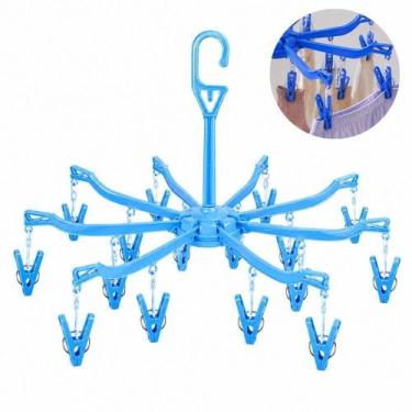 Imagem de Varal suspenso grande guarda chuva 16 prendedores clips dobravel roupa