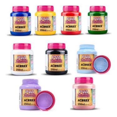 Imagem de Tinta Pva Acrilex 250ml Diversas Cores Artesanato Fosca Vermelho Fogo