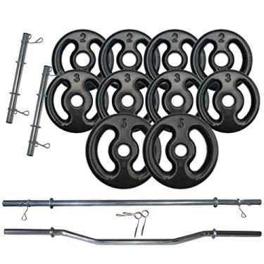 Imagem de Kit Anilhas Emb. 30kg (Preta) + 2 Barras 40cm + Barra 120 + Barra W