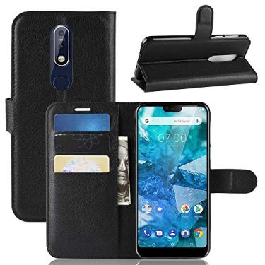 Imagem de Capa para celular Litchi Texture Horizontal Flip Leather Case para Nokia 7.1, com carteira e suporte e compartimentos para cartões (preto) Bolsas (Cor: Preto)