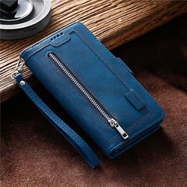Imagem de Capa de telefone flip de couro com zíper comercial de luxo para Samsung Galaxy S21 S20 FE Ultra S10 S9 S8 Plus A13 A22 A12 A32 A50 A40 A30 A10 A52 A72 A51 A71 A41, azul, para Galaxy A10 M10