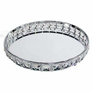 Imagem de Bandeja Decorativa Redonda Prata Cristal com Espelho 26cm KV0253 BTC