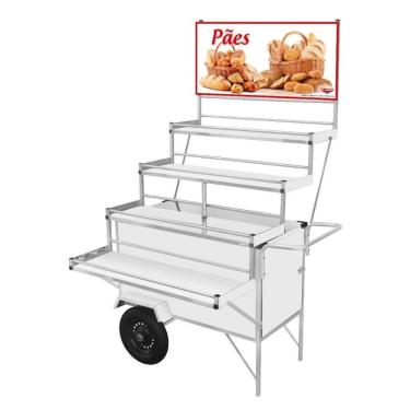 Imagem de Carrinho Expositor de Pães com Rodas Pneumáticas e Guarda Sol