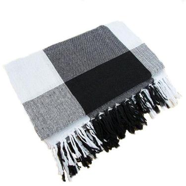 Imagem de Manta Para Sofá Em Algodão Preto Xadrez Gigante 2,40 X 1,80