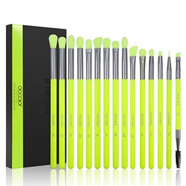 Imagem de Docolor Conjunto de pincéis de sombra, 15 peças de pincéis de maquiagem profissional, corretivo, delineador de sobrancelha, delineador de olhos sintético premium, verde neon