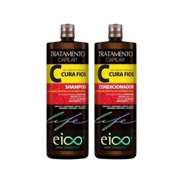 Imagem de Kit Shampoo E Condicionador Eico New Cosmetic - Life Cura Fios 1L Cada