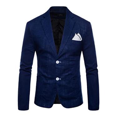 Imagem de Dawwoti 2022 Blazer masculino casual jaqueta slim fit ternos jaqueta casaco esportivo negócios um botão, Azul-marinho, G