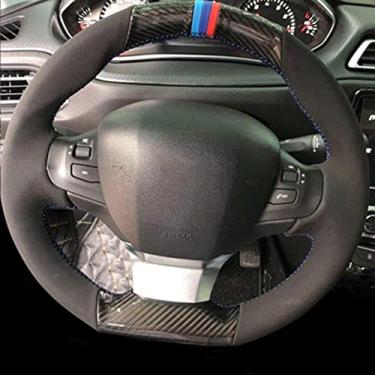 Imagem de JEZOE Cobertura de volante de carro personalizada costurada à mão de fibra de carbono, para Peugeot 308 2014 2015 2016 2017 2018 2019 acessórios