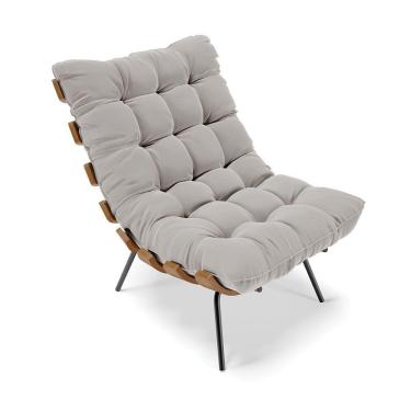 Imagem de Poltrona Costela Veludo Cinza Base Metálica Preto - D`Rossi