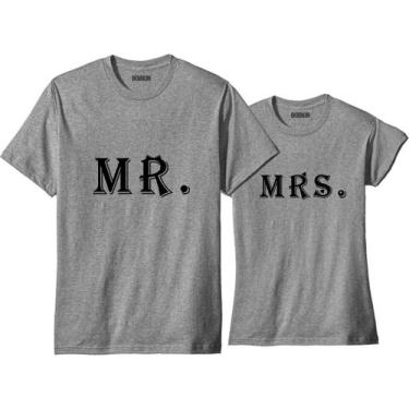 Imagem de Kit Camiseta Casal Combinando Mr Mrs Sr Sra Namorados Smith - Loja Bob