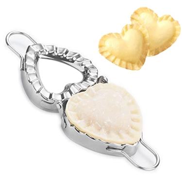 Imagem de MGGi Molde de ravioli em forma de coração Pierogi bolinhos, molde de prensa Goya Empanada de aço inoxidável, crimpador de molde de ravioli, cortador de massa de embrulho - para torta pequena de ravioli, massa chinesa, prata
