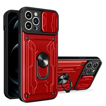 Imagem de Estojo para iPhone 13 12 11 Pro Max para iPhone XR XS Max com slot para cartão Suporte para proteção de câmera Capa de telefone vermelha, para iPhone12 Pro Max
