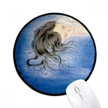Imagem de DIYthinker Orquídea fantasia menina estilo chinês aquarela mouse pad desktop escritório tapete redondo para computador