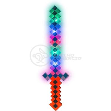 Imagem de Kit Brinquedo Espada Pixel Minecraft 58cm C/Som Luz+3 Pilhas