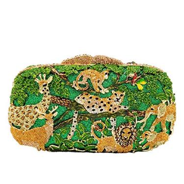 Imagem de Boutique De FGG Bolsa clutch feminina de cristal Forest Jungle Animal World para noite, formal, bolsa de mão com strass, mini, Verde claro, Medium