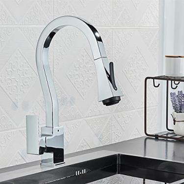 Imagem de Guindaste de água quente e fria torneira de cozinha montada no convés torneiras retráteis de cozinha preto torneira pia misturador duas funções alça única, cromado, tamanho único