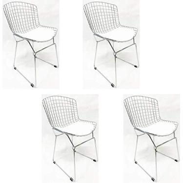 Imagem de Kit 4 Cadeiras BERTOIA cromada assento branco - Poltronas do Sul