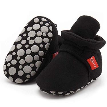 Imagem de HsdsBebe Botas de algodão unissex para recém-nascidos, sola antiderrapante para bebês, meninos, meninas, para o inverno, quente, de lã, meias aconchegantes, D/corda preta, 12-18 Months Toddler