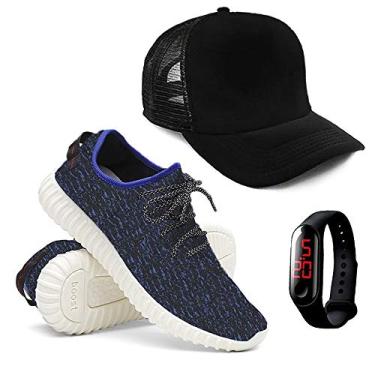 Imagem de Kit Tenis Masculino Corrida Yzi + Relógio Esporte + Boné - Azul/41
