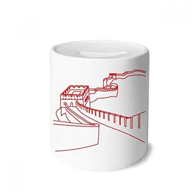 Imagem de DIYthinker Caixa de dinheiro vermelha The Great Wall Pattern China caixa de cerâmica porta-moedas presente de cofrinho