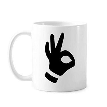 Imagem de OK Gesture Outline Pattern Caneca cerâmica café porcelana caneca talheres