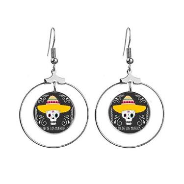 Imagem de Brincos de Caveira de Chapéu do México Happy The Day of The Dead com Pingente de argola