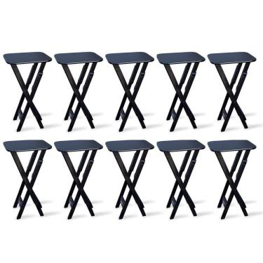 Imagem de Kit 10 Mesas Bistrô Dobrável Madeira Padrão Preto - Cor: Preto
