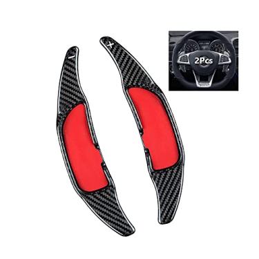 Imagem de HIBEYO Extensões de câmbio de volante de fibra de carbono cobertura pás de mudança acessórios de acabamento interior para Mercedes Benz AMG C63 CLA45 A45 GLS63 G63 C63 GLE63-Carbon Black