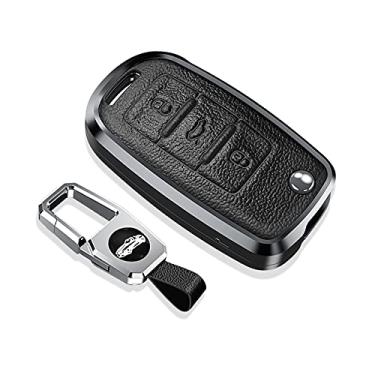 Imagem de HIBEYO Capa de couro para chave sem chave para Volkswagen VW Tiguan Vw Jetta Mk6 Golf Polo Passat Cc Bora Skoda Fabia Octavia Superb Smart Remote Flip Key Shell Protective Shell Keychain - Preto