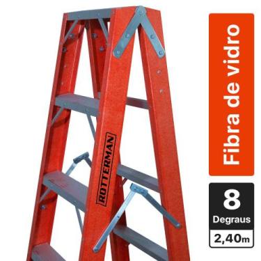Imagem de Escada De Fibra De Vidro 8 Degraus 2,40 M Modelo Americana Dupla - Esc