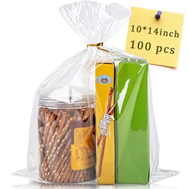 Imagem de CUDICY 100 sacos de celofane 25,5 x 35,5 cm, sacos de brindes de celofane, grande, transparente, para lembrancinhas de festa, saco de petisco transparente com laços, embalagens de plástico para