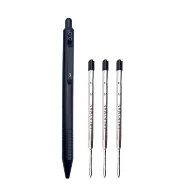 Imagem de Everyman Conjunto de caneta e tinta Grafton preta, caneta EDC premium com tinta gel, com pacote extra de 3 refis de caneta de gel preta (0,7 mm), caneta com clipe de bolso, escrita de metal luxuosa,