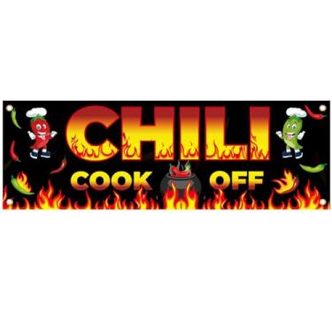 Imagem de Faixa Chili Cook Off, Banner de concurso de tecido de 41 x 24 polegadas, suprimentos de festa culinária mexicana Fiesta (105 x 60 cm)