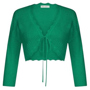 Imagem de GRACE KARIN Bolero feminino manga 3/4 bolero leve aberto frente cropped cardigã de tricô para vestidos, Verde, P