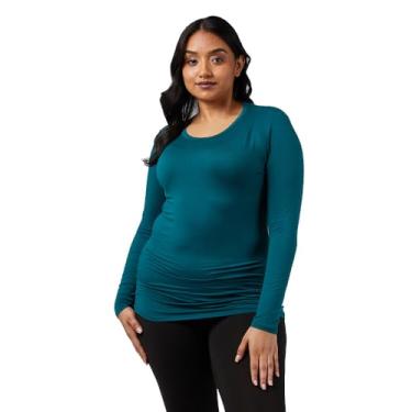 Imagem de Camiseta feminina leve de gola redonda 32 Degrees | modelagem | manga comprida | elasticidade em 4 direções | Térmica, Azul-petróleo escuro, P