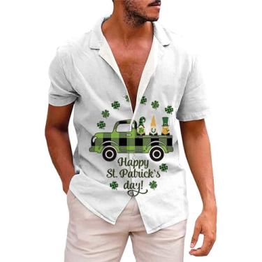 Imagem de Camisetas masculinas divertidas do Dia de São Patrício Green Clover Saint Pattys Day de manga curta camisas havaianas com botões, Camuflagem 02, P
