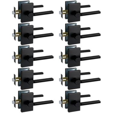 Imagem de NEWBANG Trava de alavanca de placa longa para hall e armário em acabamento preto fosco - alça resistente para porta de passagem, MDC894-DB-PS-10P