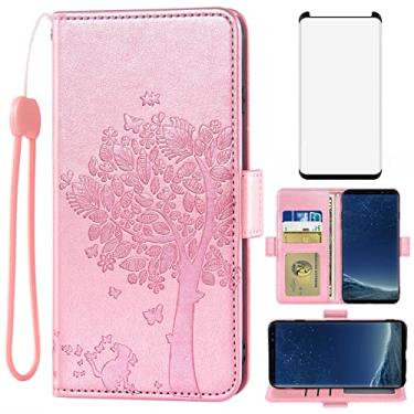 Imagem de Asuwish Capa tipo carteira compatível com Samsung Galaxy S8 e protetor de tela de vidro temperado, alça de pulso, suporte para cartão, capa para celular para Glaxay S 8 Gaxaly 8S Edge SM-G950U