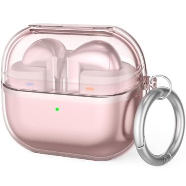 Imagem de CUBETOOU Capa transparente para Samsung Galaxy Buds 3 e Galaxy Buds 3 Pro Capa protetora de TPU macio com mosquetão (rosa claro)