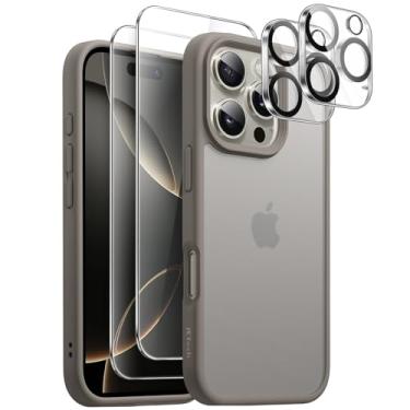 Imagem de JETech 5 em 1 Capa Fosca para iPhone 16 Pro 6,3 Polegadas com 2 Película Protetores de Tela de Vidro Temperado e Protetor de Lente de Câmera, Case Capinha Traseira Translúcida (Titânio Natural)