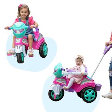 Imagem de Triciclo Carrinho Rosa Menina Bebê Com Empurrador E Pedal - Maral
