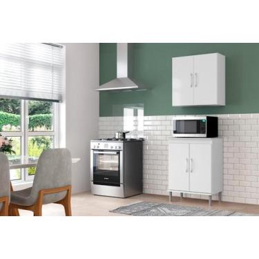 Imagem de Conjunto Balcão Microondas Cozinha Armario 2 Portas - EJ MOVEIS, Branc