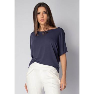 Imagem de Blusa Morcego Malha Gola Canoa Manga Curta Azul Marinho - Amazonia Vit