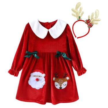 Imagem de HILEELANG Vestido infantil para meninas, Natal, outono, inverno, manga comprida, veludo, rodado, vestido de festa, 24velvetdress5#redelksanta, 7 Years