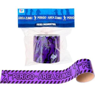 Imagem de Faixa Interdição Perigo Área Zumbi Decoração Festa Bruxas - Toy Master