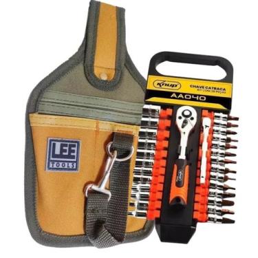 Imagem de Kit Bolsa Ferramenta 4 Bolsos Lona Cinto Chave Catraca 28 Pç