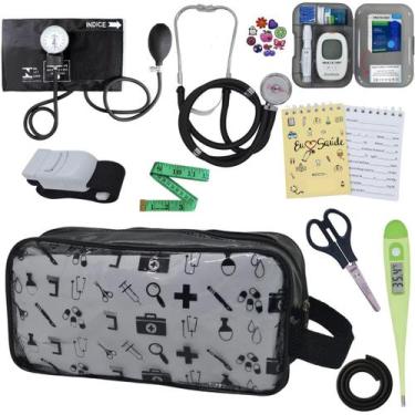Imagem de Kit de Enfermagem Aparelho de  Pressao Estetoscopio Necessaire Transpa