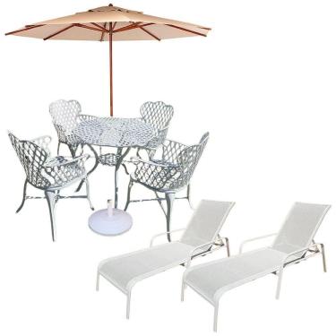 Imagem de Conjunto 4 Cadeiras Mesa Viena Aluminio Fundido Para Piscina Nossa Kasa Móveis Bege